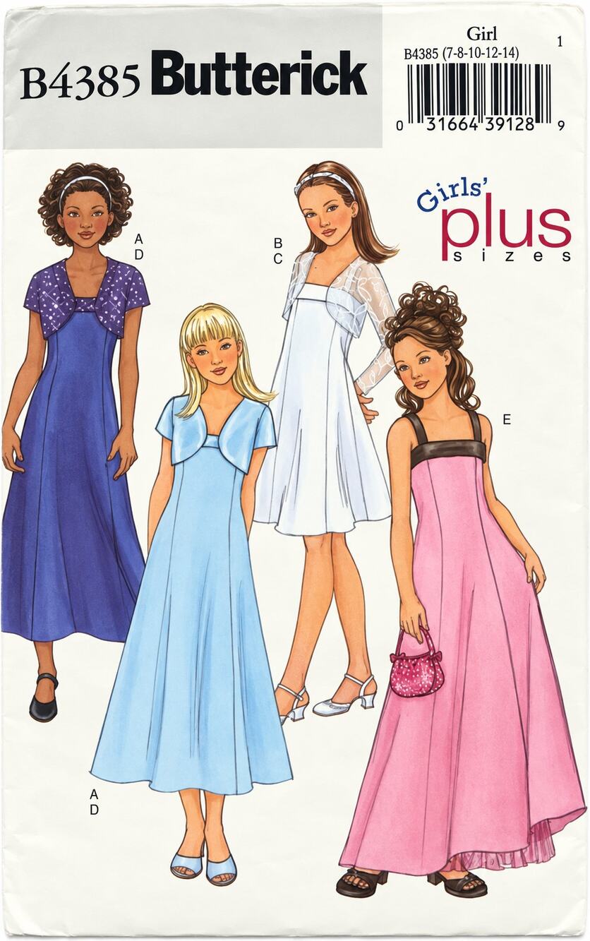 Butterick Sewing Pattern B4385 Dress w Jacket Girls Plus Sizes 7 8 10 12 14 UC